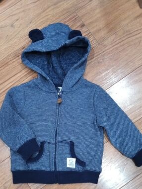 Carter's Navy and White Striped Hooded Zip-Up Sweatshirt